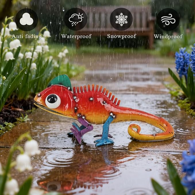 Metal Chameleon Statue Garden Decor- Outdoor Sculpture Garden Art Gift for Patio, Lawn, Backyard - Indoor Figurine for Birthday, Housewarming, Christmas