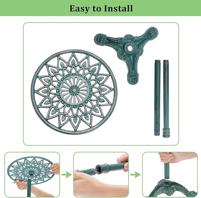 OwnMy Cast Iron Tall Plant Stand Heavy Duty Flower Pot Holder, Decorative Pedestal Potted Plant Rack, Indoor Outdoor Wrought Iron Large Single Plant Stand for Patio Garden Home, Antique Green