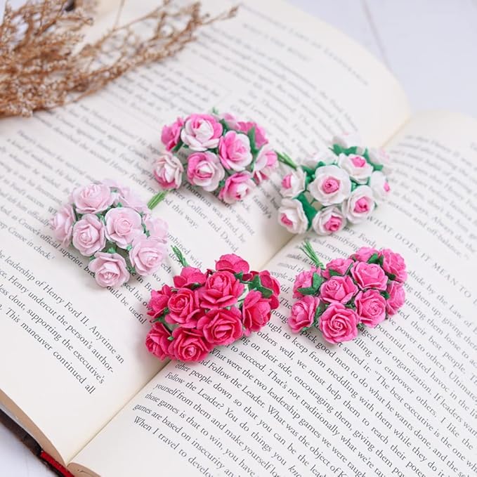 Handmade Mini Mulberry Paper Roses 18 mm Mulberry Paper Flowers Scrapbooking Wedding DIY Craft 50 pcs (Pink Tone)