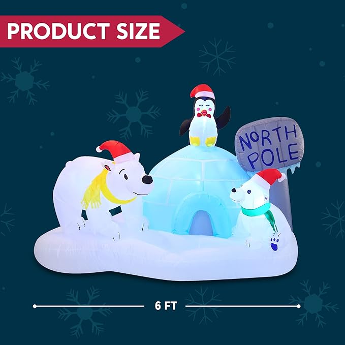 Joiedomi 6 FT Long Christmas Inflatable North Pole with Build-in LEDs, Blow Up Inflatable Polar Bears & Penguin for Xmas Party Indoor, Outdoor, Yard, Garden, Lawn Décor, Holiday Season Decorations