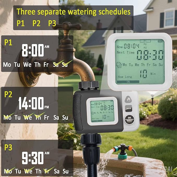 Sprinkler Timer Water Timer for Garden Hose Automatic Watering System Upgrade Rain Delay 12 Months Extra Long Working Time Easy to Set Up Installation