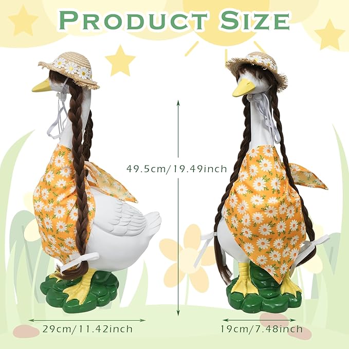 Porch Goose Outfits Statue Decor-20 Large Goose Decrations, Resin Sculpture Wear Yellow Daisy Scarf Clothing, Funny Goose, Big Duck Statue for Yard Lawn Housewarming Birthday Gifts for Mom,Women,Girl
