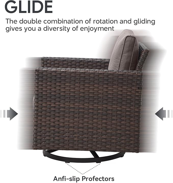 4 Piece Wicker Patio Furniture with Fire Pit Table - Outdoor Conversation Set with 50,000 BTU Fire Pit, All Weather Rattan Patio Set for Deck Backyard Garden - Brown Wicker Grey Cushion
