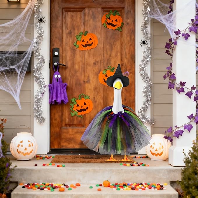 Halloween Witch Porch Goose Outfits Tutu Dress Costume Clothes, for 23" 17" Outdoor Patio Yard Lawn Decor