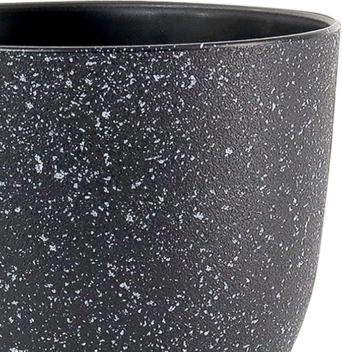 9/8/7.5 inch Plant Pots, Set of 3 Modern Decorative Plastic Planters with Drainage Holes and Saucer for Garden House Plants, Flower Pots for Indoor Outdoor Plants, Speckled Black