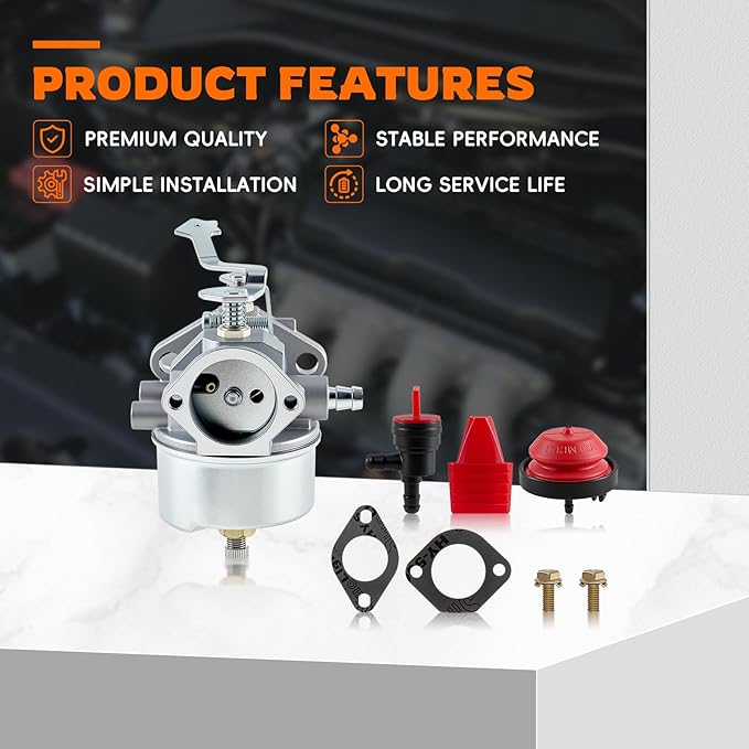 HH100 Carburetor 632424 with Fuel Filter Fuel Line for Tecumseh HH100 4 Cycle Horizontal Engine for Tecumseh HH120 Engine Snow Blower Carburetor Replacement