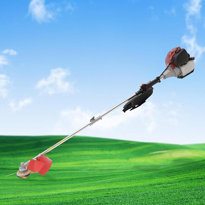 Gas Weed Wacker, 35.88CC 750W 4-Stroke Gasoline Weed Eater 8500RPM High Speed Lawn Mower with 2 Blade Heads, Portable Single-Cylinder Brush Cutter Grass Trimmer Tool for Home Garden Lawn Mowing