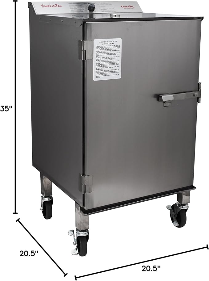 SmokinTex 'The Pitmaster' Series High-Capacity Electric Smoker – 700W Stainless Steel Meat Smoker, Temperature Control for Meat, Seafood, Vegetables, BBQ – Portable with Locking Wheels
