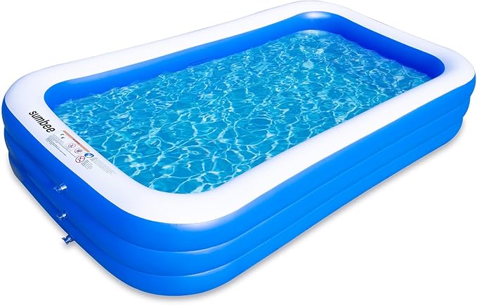 Sumbee Inflatable Swimming Pool for Kiddie Adults Kids, 120" X 72" X 22" Large Blow Up Pool for Family Backyard Outdoor Toddler,Big Rectangle Pools for Children Ages 4-8-12,Full-Sized,Blue