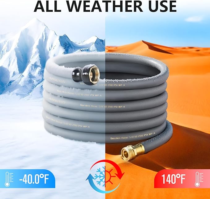 Garden Hose 5/8" x 75ft - Heavy Duty Rubber Water Hose 600 PSI Burst Pressure, No Kink & Durable Flexible Hose for Yard, Car Wash, Pets Gray