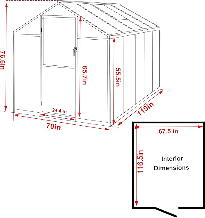BlueWish 6x10FT Greenhouses for Outdoors, Aluminum Greenhouse with Adjustable Vents, Rivet Structure, Walk-in Green House with Polycarbonate, Heavy Duty Greenhouse Kit for Garden, Gray