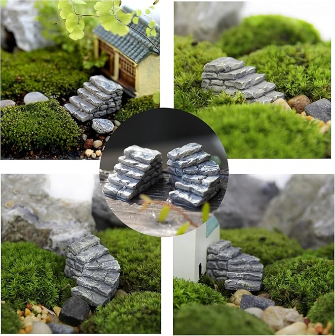 2Pcs Gray Micro Landscaping Decor Bonsai Craft Miniature Resin Bridge Stair Stone Straight Bridge Stairs Stone Steps Garden Fairy Ornament Flower Pot Plant Straight Stairs Outdoor Garden Miniatures