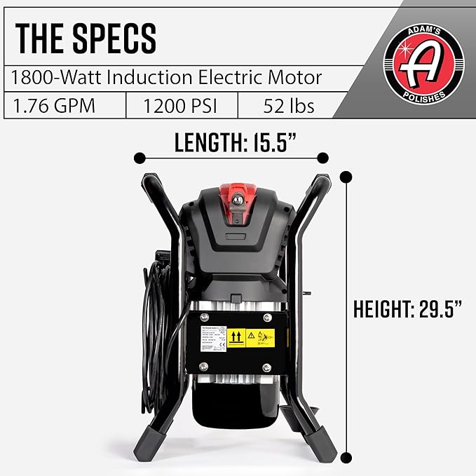 Adam's Pro Series Electric Pressure Washer 2.0 (Complete Kit) - Professional Powerful Detailing Car Washing Pressure Sprayer, Includes Snub Nose, Wall Mount & Pressure Washer Tips | 1200 PSI, 1.76 GPM