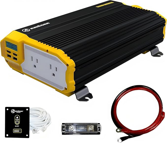 K KRIËGER 1500 Watts Power Inverter 12V to 110V, Modified Sine Wave Car Inverter, Dual 110 Volt AC Outlets, Hardwire Kit, DC to AC Converter with Installation Kit - ETL Approved Under UL STD 458