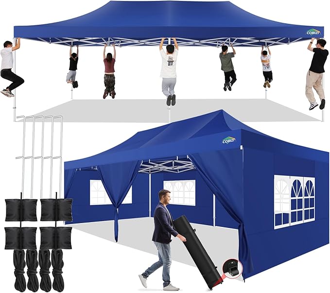 COBIZI 13x26 Pop up Canopy Tent 13x26 Canopy with 6 Sidewalls Waterproof Heavy Duty Commercial Canopy Tent for Parties Outdoor Garden Gazebo, Carry Bag with Wheel(13x26ft, Dark Blue)