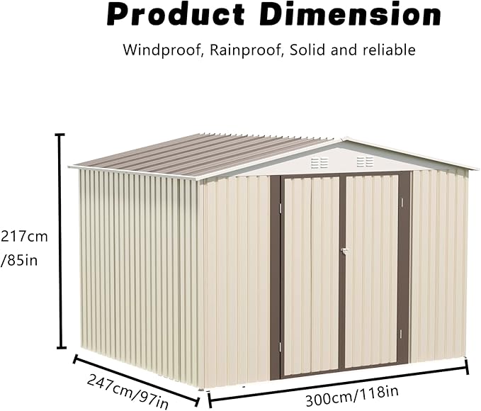 Outdoor Sheds 10FT x 8FT Outdoor Storage Metal Anti-Corrosion Utility Tool House with Lockable Door & Shutter Vents Outdoor Waterproof Garden Tool Storage Sheds with Metal Foundation