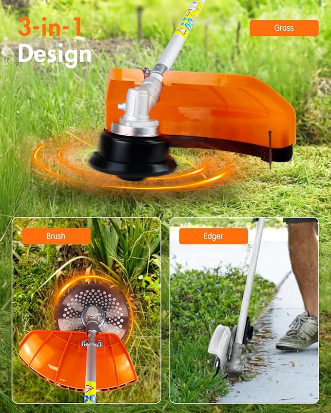 NEO-TEC 26cc 3 in 1 Weed Eater/Wacker Gas Powered 17" Gas String Trimmer Edger Brush Cutter Light Weight 2-Cycle Gas Trimmer Yard Care Tools Rubber Handle & Shoulder Strap Included