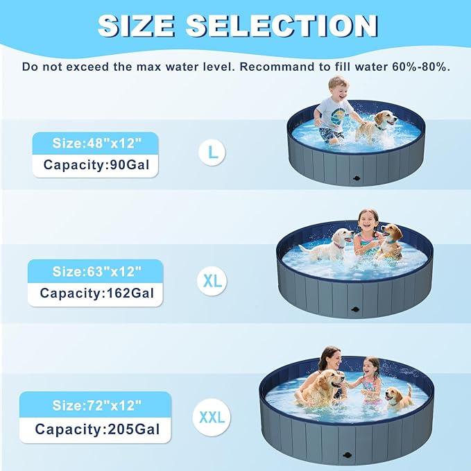 UCCY Foldable Dog Pool for Large Dogs Hard Plastic Kiddie Swimming Pool Non-Slip Portable Dog Bathtubs Collapsible Multi-Use Whelping Box Ball Pit Outdoor Pool for Backyard Duck Pond Grey XL-63"x12"