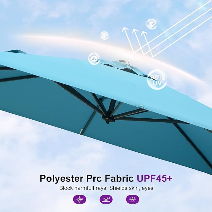 PURPLE LEAF 8' X 8' Patio Umbrella with In-ground Base for Pool 7' High Offset Outdoor Cantilever Umbrella Swimming Pool Umbrella with 360°Rotation for Poolside Turquoise Blue