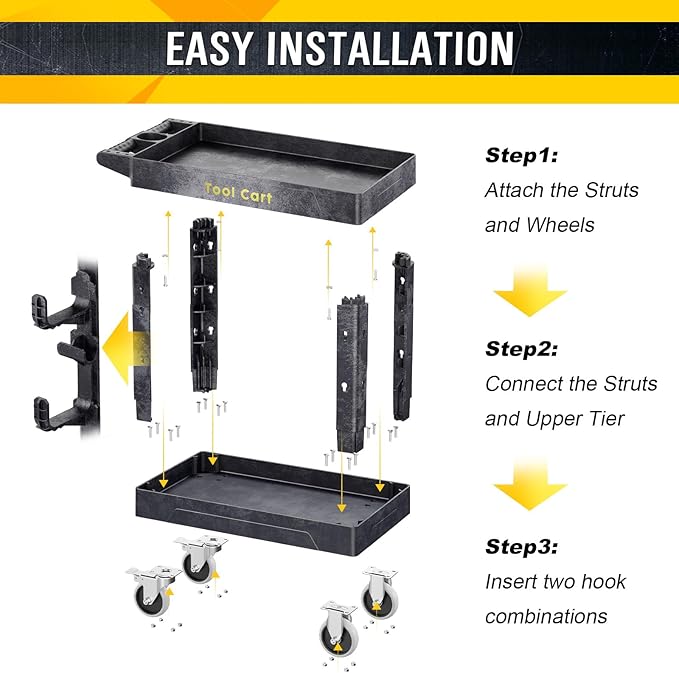 Heavy Duty Garden Tool Carts,600LBS Capacity 2 Tier Yard Tool Storage Rack with Side Hooks Garage Tool Cart with 360°Swivel Wheels Outdoor Garden Tool for Shed, Yard, Garage,Black