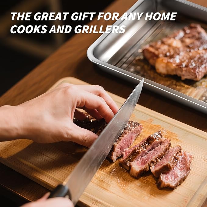 Grilling Prep and Serve Trays, Stainless Steel Large Capacity Food Prep Tray, Grill Carry System, Marinade Container with Lid and Cutting Board, BBQ Grill Accessories, Grilling Gifts for Men