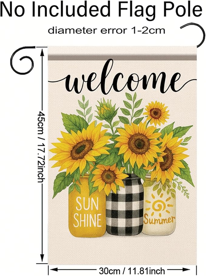 Spring Summer Welcome Garden Flag Sunflower Floral Yard Banner 12x18 Inch Double Sided Outdoor Decoration for Porch Lawn Patio Entryway Rustic Country Farmhouse Seasonal Home