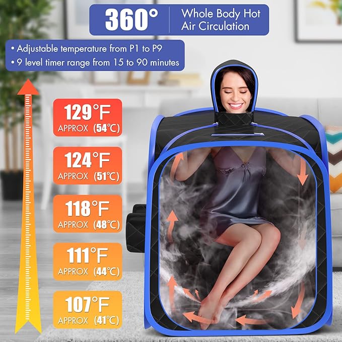 Giantex Portable Folding Sauna, 1 or 2 Person Steam Spa with Remote Control, Folding Chair, Foot Massage Roller, Absorbent Mat, 9 Temperature Levels, 3L Steamer, 800W Home Full Body Spa Tent (Black)