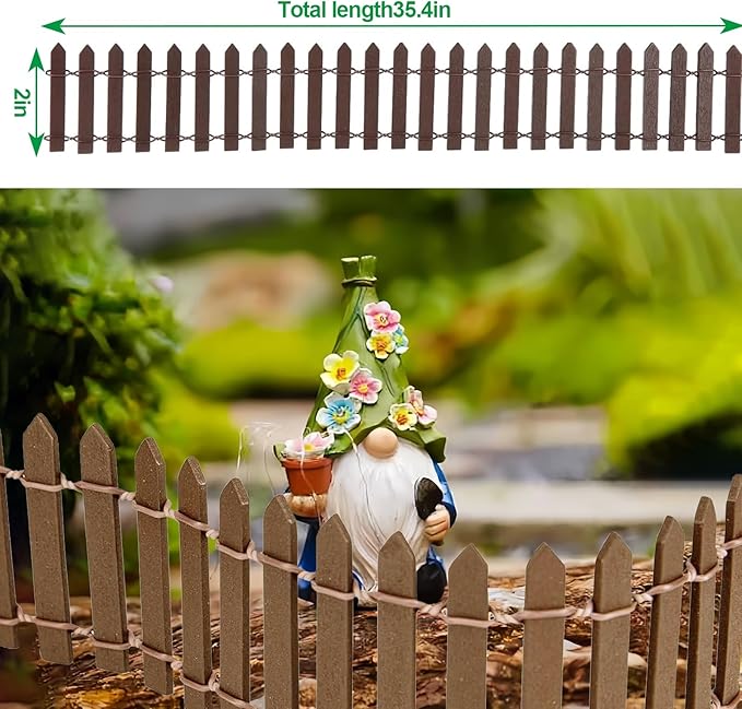 2Pcs Miniature Fairy Garden Fence,DIY Wood Picket Fence Mini Ornament,Home Garden Plant Pot DIY Diorama Project (Brown,1.96"x 35.4")