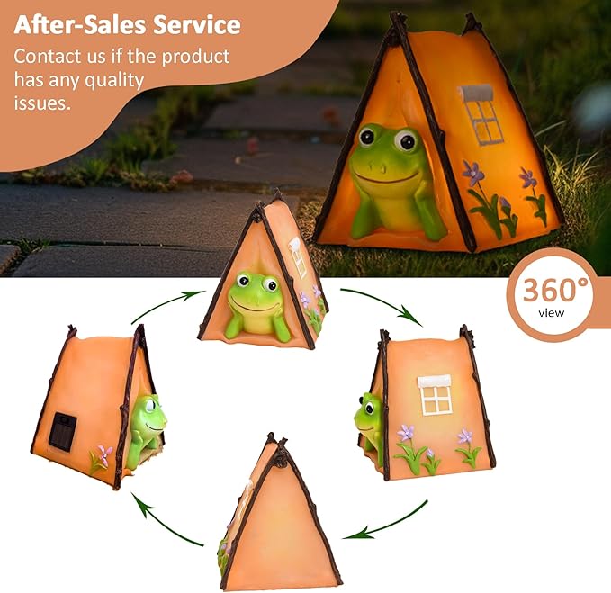 Solar Frog Garden Statues Outdoor Decor, Resin Outdoor Tent Statues with Solar Light, Yard Decorations Outdoor for Patio, Porch, Balcony, Lawn Ornaments, Housewarming Birthday Gifts for Mom Women