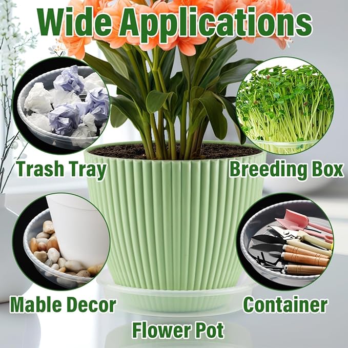 5 Pack Plant Saucer for Indoor Plants, 14 Inch Clear Plant Trays for Pots, Durable Plastic Flower Plant Pot Saucer, Heavy Duty Sturdy Plant Saucer Drip Trays for Pots