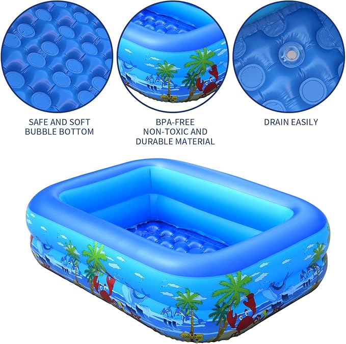 BaiaoInflatable Kiddie Swimming Pool for Adults and Kids, Blow Up Pool for Backyard, Garden, Indoor, or Summer Outdoor Play Water Happy Time
