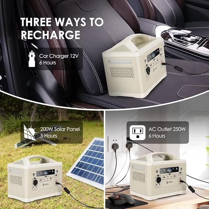 RAINBOW Portable Power Station 700W, 537Wh Backup LiFePO4 Battery, 3 x 110V/700W(Peak 1400W) AC Outlets, Solar Generator for Outdoor Camping, Quick Charge for Home, Hiking