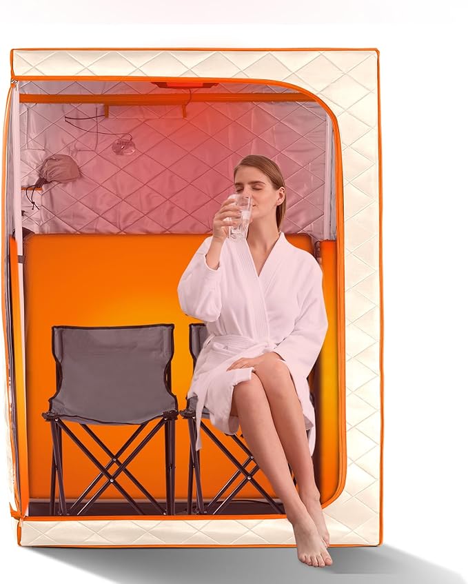2 Person Portable Full Spectrum Infrared Sauna, Full Size Large Space Spa Tent with Remote Control,1600W Fast Heating, Foldable Chairs & LED Therapy Light, Home Spa for Relaxation (47.2"x35.4"x63")