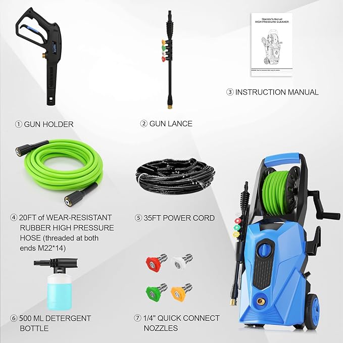 5000PSI Electric Pressure Washer, 2025 New Power Washer with 33FT Flexible Extension Pressure Washer Hose Reel, 4 Nozzles, Professional Power Washers for Home/Car(Blue)
