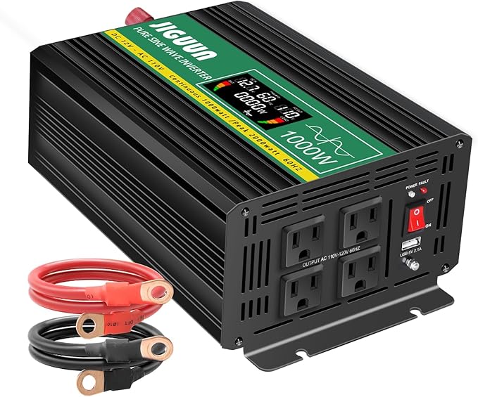 JIGUUN Power Inverter 2000 Watt, DC 12V to AC 120V Pure Sine Wave Inverter with LCD Display, 4 AC Outlets&USB Output, Power Converter with Remote Control for RV Emergency Camping. (PRO2000W-12)