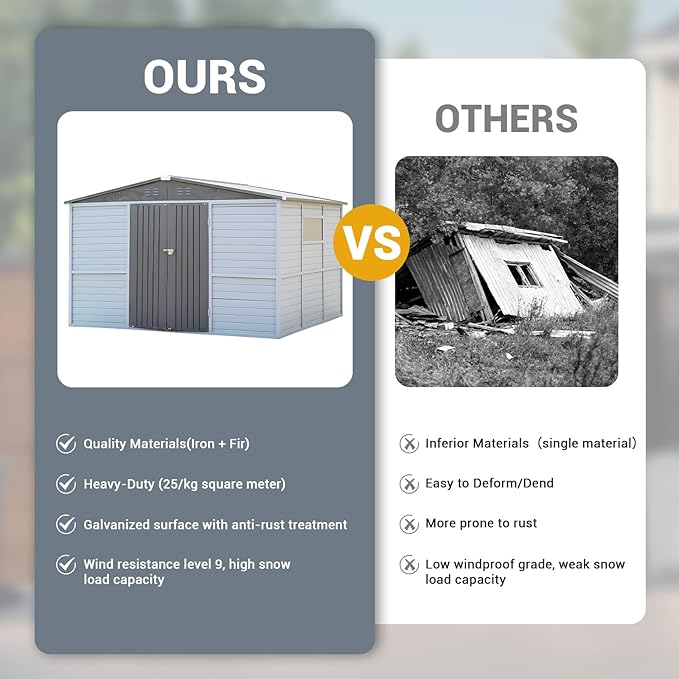 Galvanized Steel Frame & Solid Cedar Wood Wall Shed | 3x5ft Outdoor Storage Shed with Lockable Double Doors & Ventilation Windows for Garden, Lawn, Patio