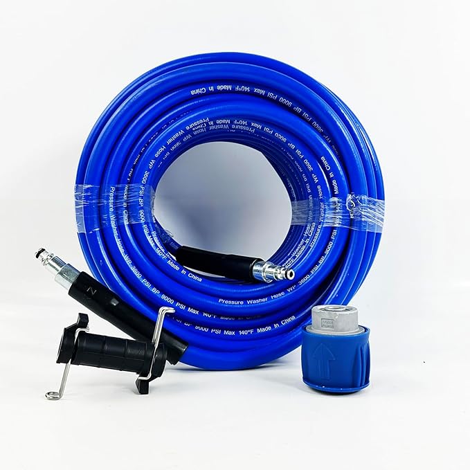 5800PSI/400Bar Ultra Flexible Pressure Washer Hose for Bosch Home Cleaning, 5M-30M High Pressure Extension Tube with Quick-Connect Adapter,(Red/Blue/Yellow/Green/Grey/Orange/Light Blue)(Blue,95FT)