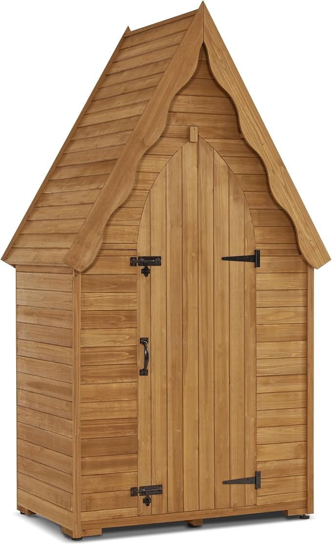 MCombo Large Outdoor Storage Cabinet with 6 Shelves (3.9 x 2.3 x 6.8 ft), Tall Storage shed, Wood Garden Tool Shed for Yard Patio Lawn, 1955