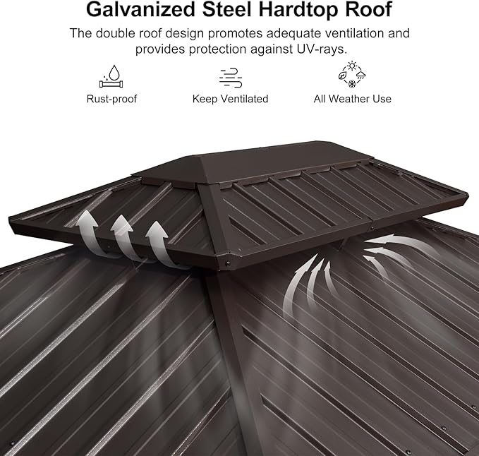 PURPLE LEAF 6.5' X 10' Hardtop Grill Gazebo for Patio Permanent Metal Roof with 2 Side Shelves Deck Yard Tent Aluminum Garden Outside Sun Shade Outdoor BBQ Canopy