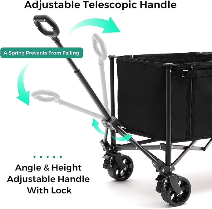 SUNNYFEEL Wagon Cart Foldable, Standard Borderless Version Collapsible Wagon with 220 LBS Max Load, Up to 120L Foldable Grocery Cart with Side Opened for Outdoor, Garden & Camping,Black