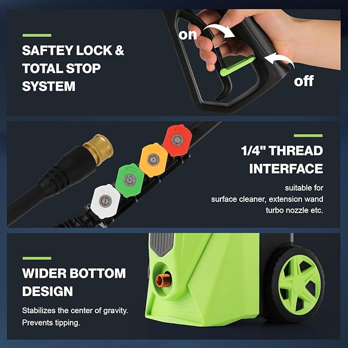 2025 New 5000PSI Pressure Cleaner, Power Cleaner with 33FT Resistant Extension Hose and 4 Nozzles, Compatible with Undercarriage Cleaners, Professional Powerwashers for Home/Car(Green)