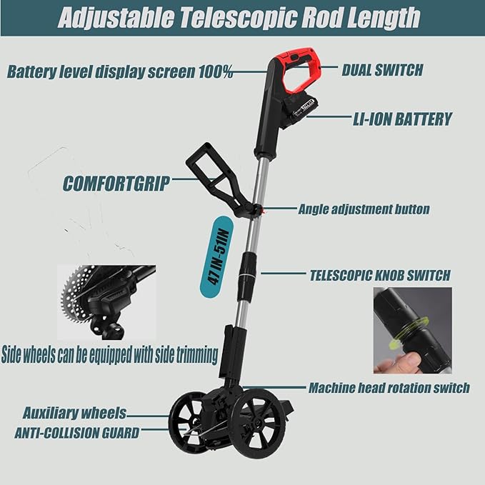 Weed Wacker Battery Powered, Electric Cordless Weed Trimmer with 21V Battery Operated & Charger & 25 Blades, No-String Brush Cutter/Lawn Edger/Grass Trimmer for Garden Yard