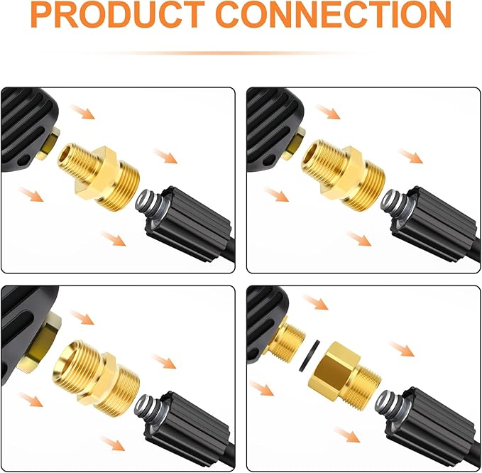GASHER 4Pcs Brass M22 Pressure Washer Fitting Kit Used To Connect with Power Washer Guns,Hoses Pumps