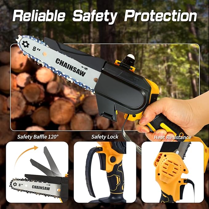 Cordless Mini Chainsaw 8 inch for Dewalt Battery 20v Max, Auto-Oiler, Hand Held Chain Saw Battery Powered for Wood Cutting, Brushless Battery Tree Saw for Tree Trimming/Pruning(Tool Only)