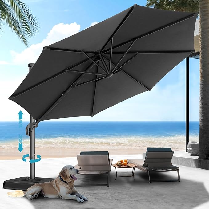 HOTIME10ft Patio Umbrella Cantilever Umbrella - Upgrade and Intensify - with 360 Rotation and 5 Angles Adjustment - Aluminum Offset Pool Umbrella Square Outdoor Umbrellas for Patio Garden Deck