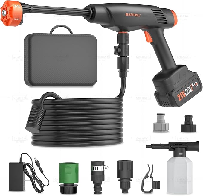 Cordless Pressure Washer Battery Powered; 1100PSI 2.4 GPM Portable Cordless Power Washer with 6-in-1 Nozzle, Foam Cannon, 21V Battery&Charger; Handheld Battery Pressure Washer for Home, Car, Yard