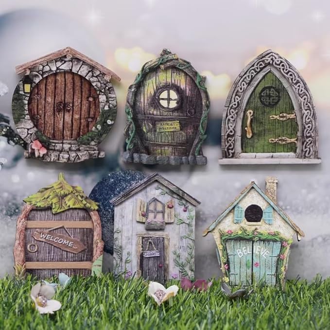 Whimsical Miniature Fairy Door - Handcrafted 3D Mini Woodland Portal Tree Accessory for DIY Garden Landscapes, Terrarium Decor & Collector's Fantasy Displays（Pink Streak ）