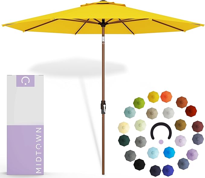 Midtown Umbrellas Wooden 2-8 Feet Outdoor Patio Umbrella, Terylast Sunflower Yellow Fabric, Aluminum Frame For Backyard Umbrella, Deck Umbrella, Garden Umbrella & Pool Umbrella - Wooden Pole