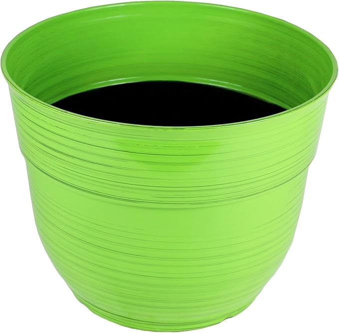 Garden Elements Indoor/Outdoor Glazed Brushed Happy Plastic Planter, Large, Bright Green, 15"