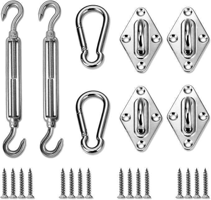 Sun Shade Sail Hardware Kit - 8 Inch Stainless Steel Sunshades Canopy Installation Kit Install Outdoor Rectangle Heavy Duty Shade Sails for Deck Garden Lawn Patio